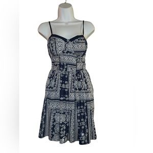 Boho bustier blue bandana sundress with pockets